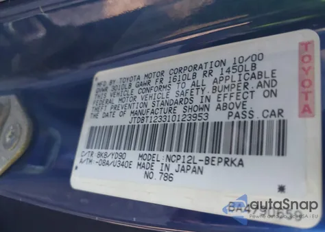 2001 Toyota Echo from USA, damaged, VIN JTDBT123310123953